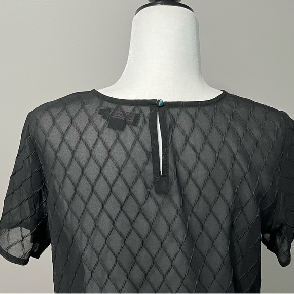 Soaked in Luxury Black Sheer Diamond Pattern Short Sleeve Rounded Collar Top - Picture 7 of 10